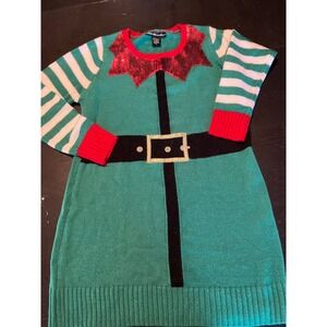 United States Sweaters Elf Christmas Dress Medium Green Red Sequin‎ Holiday